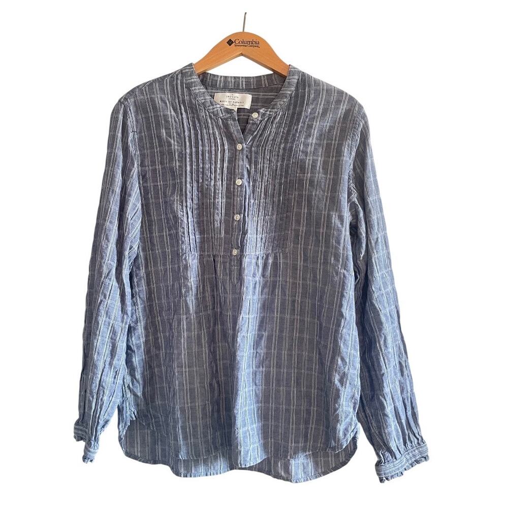 Trovata Birds of Paradise Blue Windowpane Check Cotton Button Front Shirt Size L
